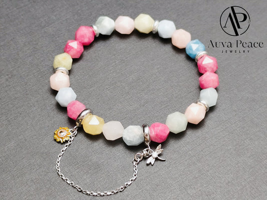 Genuine S925 Sliver Morganite + Rodeochrosite Bracelet (Bead 8mm / Bracelet Length: 16cm)
