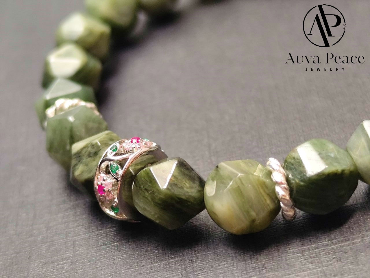 Genuine S925 Silver Green Rutilated Quartz (Bead 8mm Inner Diameter: 16cm)