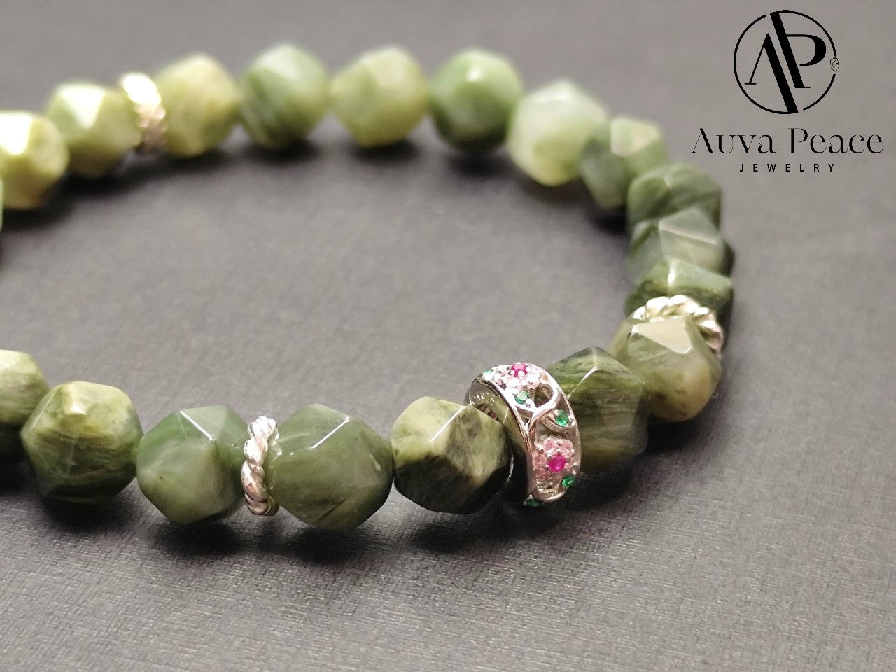 Genuine S925 Silver Green Rutilated Quartz (Bead 8mm Inner Diameter: 16cm)