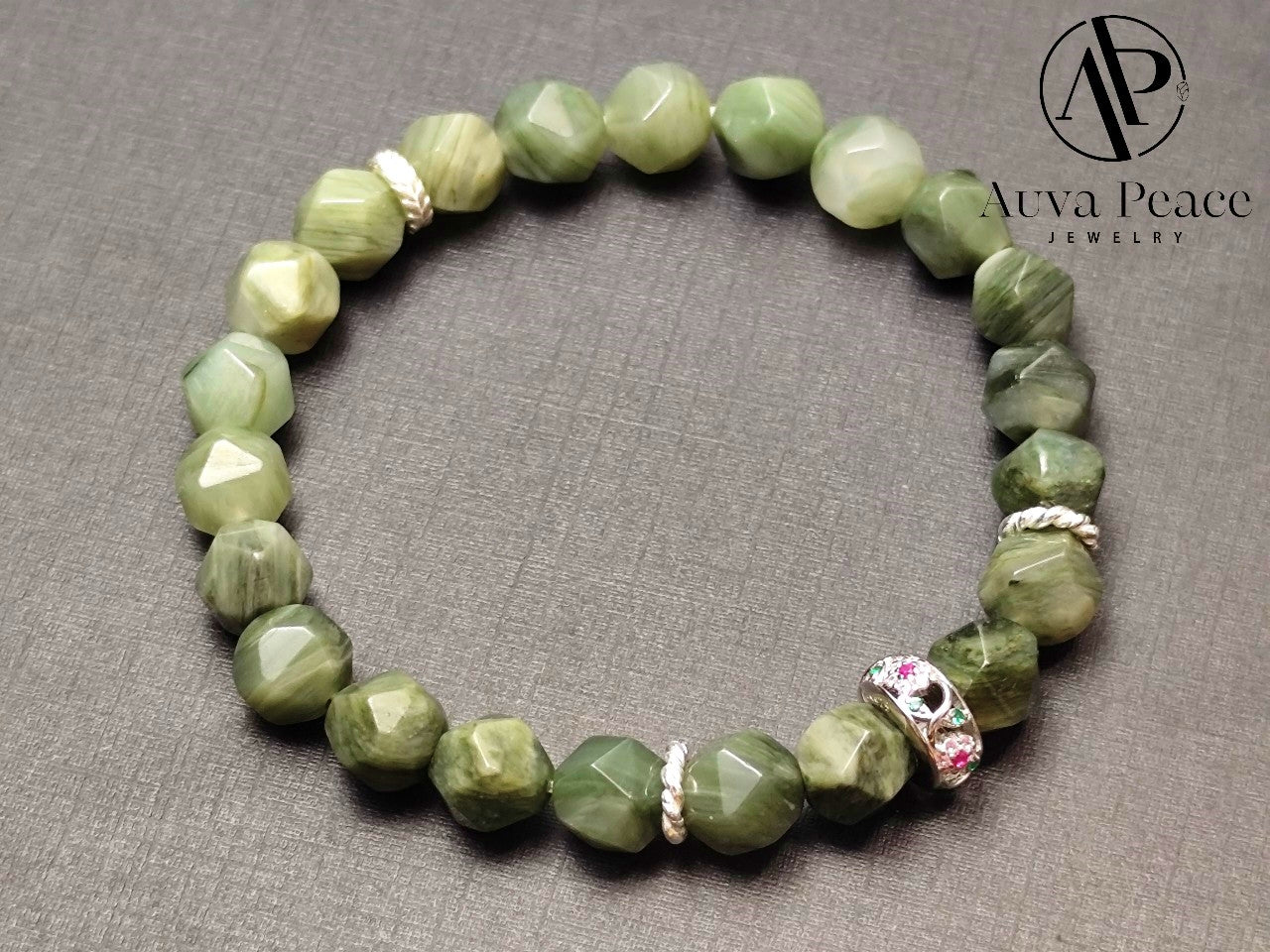 Genuine S925 Silver Green Rutilated Quartz (Bead 8mm Inner Diameter: 16cm)