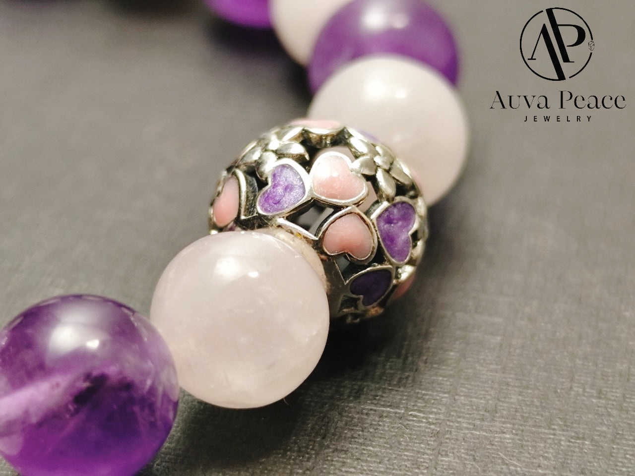 Genuine S925 Sliver Amethyst + Rose Quartz Bracelet (Bead 8mm Bracelet Length: 16cm)
