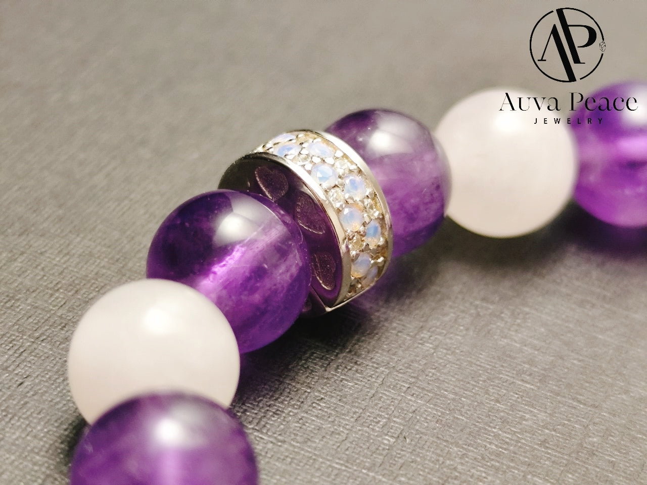 Genuine S925 Sliver Amethyst + Rose Quartz Bracelet (Bead 8mm Bracelet Length: 16cm)