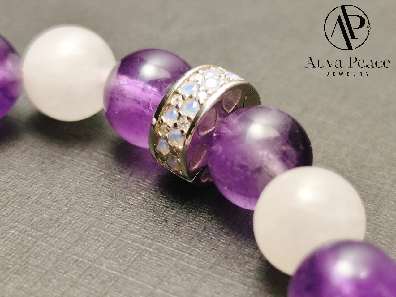 Genuine S925 Sliver Amethyst + Rose Quartz Bracelet (Bead 8mm Bracelet Length: 16cm)