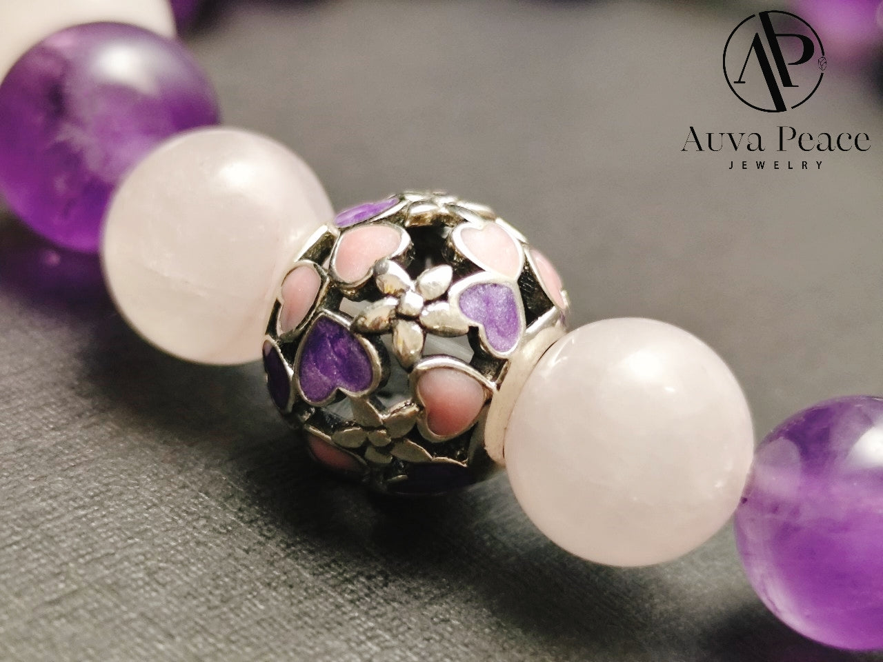 Genuine S925 Sliver Amethyst + Rose Quartz Bracelet (Bead 8mm Bracelet Length: 16cm)