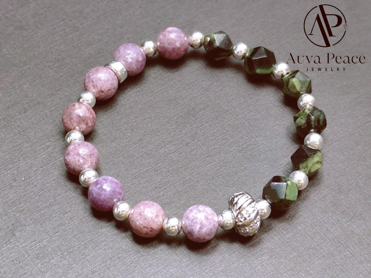 Genuine S925 Sliver Kambaba Jasper + Lipidolite Bracelet (Bead 8mm Bracelet Length: 16cm)