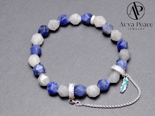 Genuine S925 Silver Blue-Vein Stone + Cloud Quartz Bracelet (Bead 8mm Inner Diameter: 16cm)