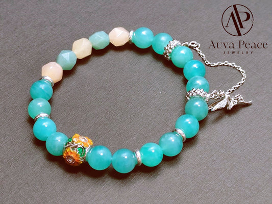 Genuine S925 Silver Amazonite + Aventurine Bracelet (Bead 8mm Bracelet Length: 16cm)