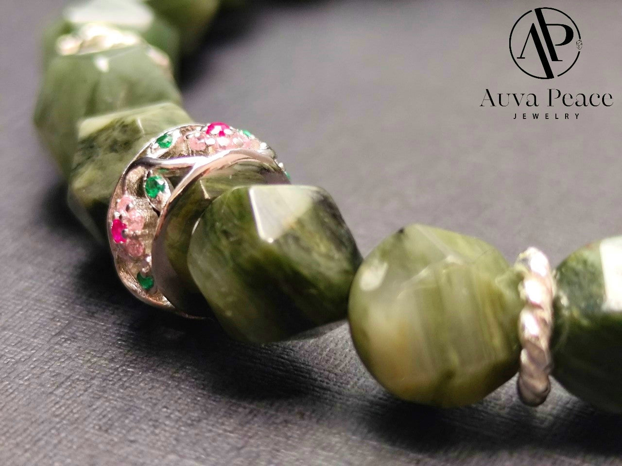 Genuine S925 Silver Green Rutilated Quartz (Bead 8mm Inner Diameter: 16cm)